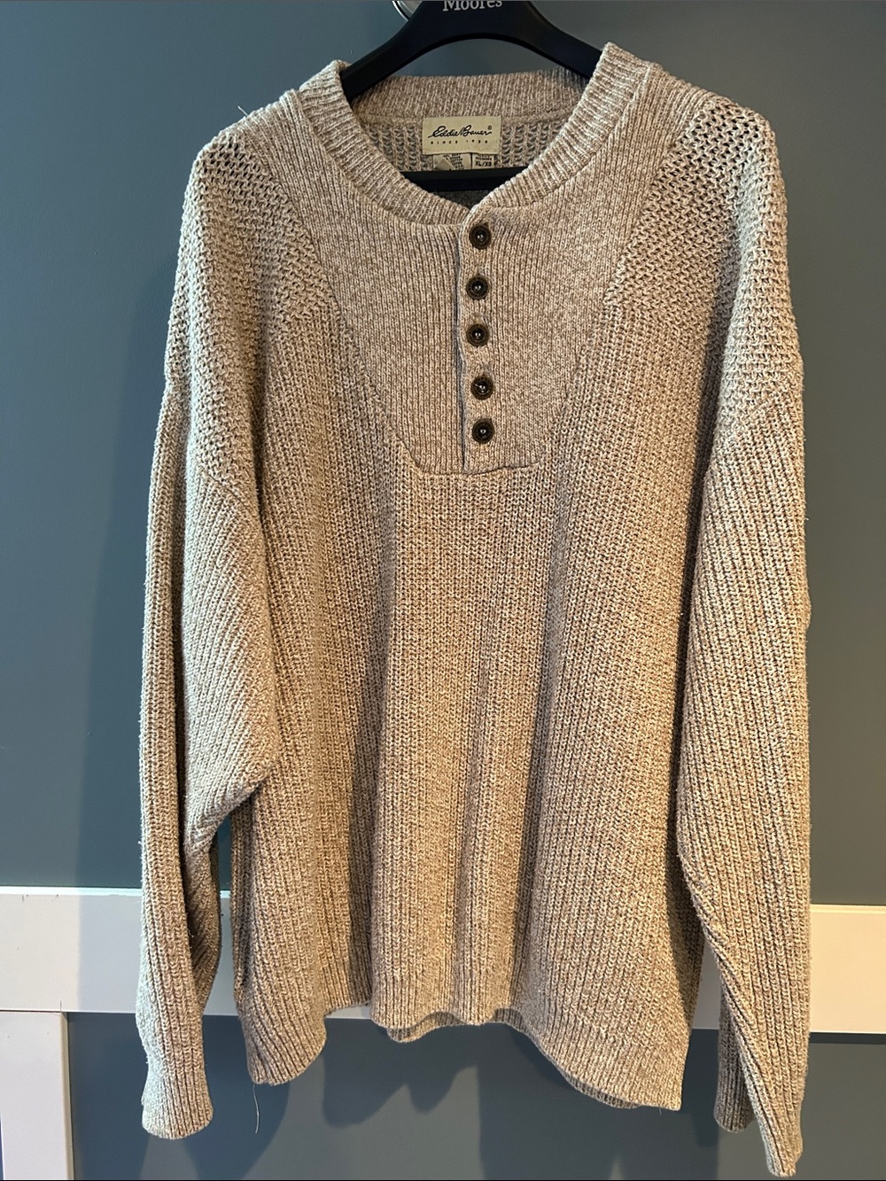 Eddie Bauer Beige Textured Henley Crewneck Sweater